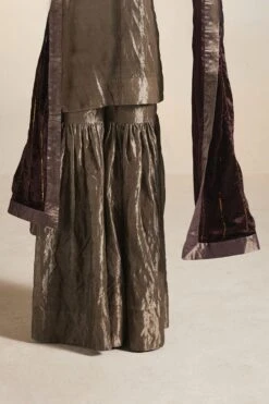 Shorshe Slate Grey Handloom Tissue Gharara Set -Echo Clohting Shop 1211sh17 5