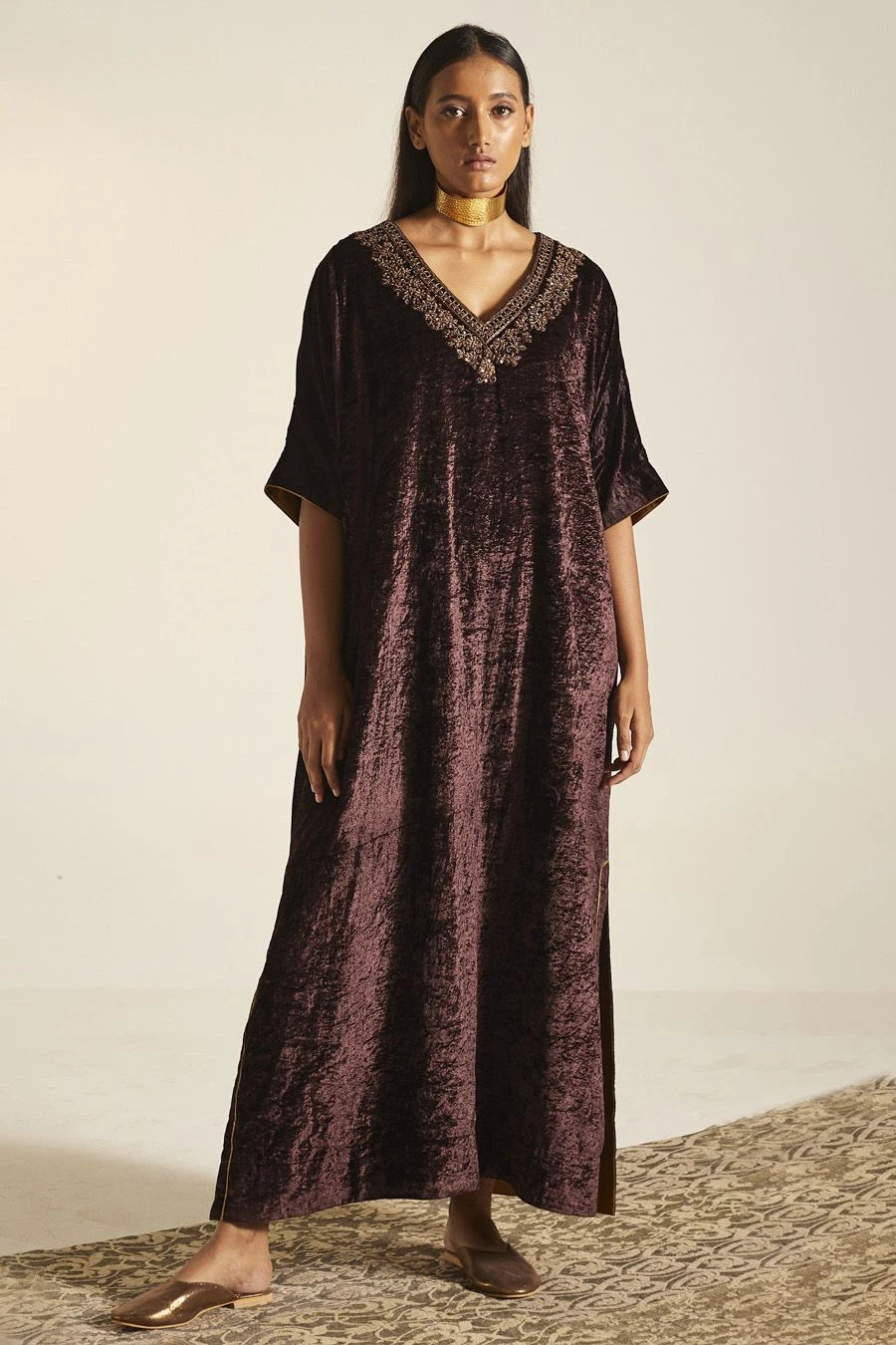 Shorshe Plum Hand Embroidered Noor Kaftan 1 Shorshe Plum Hand Embroidered Noor Kaftan