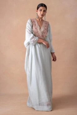 Anamika Khanna Serene Blue Floral & Sequin Adorned Kaftan Set