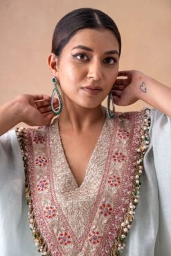 Anamika Khanna Serene Blue Floral & Sequin Adorned Kaftan Set -Echo Clohting Shop 12124ak14 4