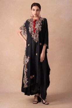 Anamika Khanna Chic Black Paisley Embellished Kaftan-Skirt Set