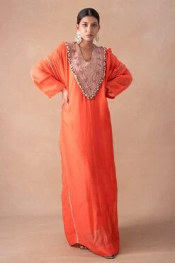 Anamika Khanna Coral Pink Floral & Sequin Adorned Kaftan Set