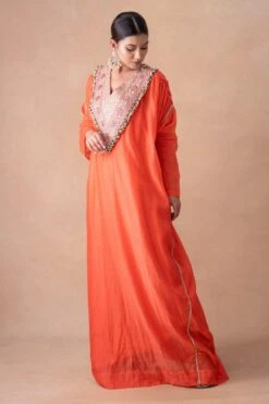 Anamika Khanna Coral Pink Floral & Sequin Adorned Kaftan Set -Echo Clohting Shop 12124ak39 3