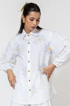 Ode To Odd White Balloon Sleeved Embroidered Shirt -Echo Clohting Shop 123odd5 4