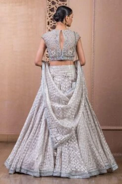 Tarun Tahiliani Silver Draped Floral Lehenga Set -Echo Clohting Shop 12623tt27 4