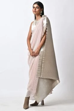 Kiran Uttam Ghosh Metallic Silver Hand Embellished Pleated Kaftan -Echo Clohting Shop 12723kug24 3