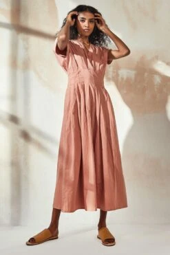 Khara Kapas English Rose Pleated Dress -Echo Clohting Shop 12923kk37 3