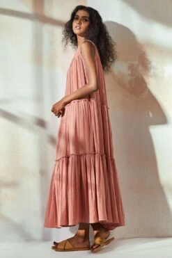 Khara Kapas Rust Pink Tiered Dress -Echo Clohting Shop 12923kk39 3