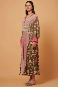 Siddhartha Bansal Bottle Green Floral Pleated Kaftan -Echo Clohting Shop 12sbk8 3