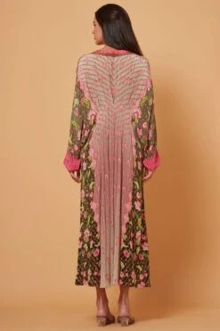 Siddhartha Bansal Bottle Green Floral Pleated Kaftan -Echo Clohting Shop 12sbk8 4