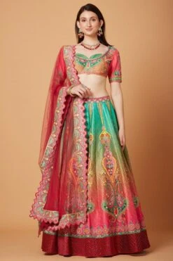 Siddhartha Bansal Green & Yellow Hand Embellished Lehenga Set