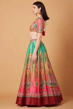 Siddhartha Bansal Green & Yellow Hand Embellished Lehenga Set -Echo Clohting Shop 12sbl4 3