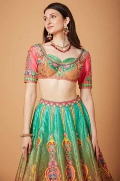 Siddhartha Bansal Green & Yellow Hand Embellished Lehenga Set -Echo Clohting Shop 12sbl4 4