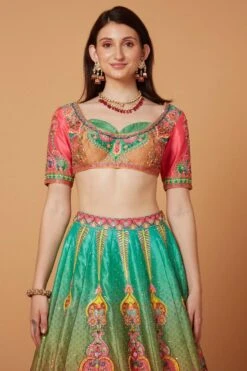 Siddhartha Bansal Green & Yellow Hand Embellished Lehenga Set -Echo Clohting Shop 12sbl4 5