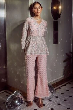 Devika Bhayana Pink Embellished Peplum & Flared Pants
