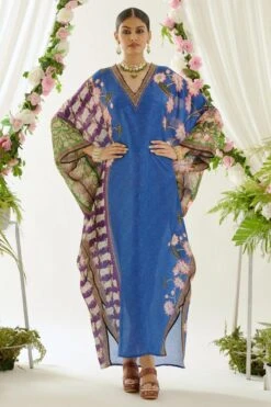 Rajdeep Ranawat Blue Verusha V Neck Kaftan