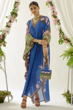 Rajdeep Ranawat Blue Verusha V Neck Kaftan -Echo Clohting Shop 1303rr12 3