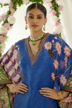 Rajdeep Ranawat Blue Verusha V Neck Kaftan -Echo Clohting Shop 1303rr12 4