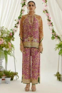 Rajdeep Ranawat Magenta Ramona V-neck Poncho Set