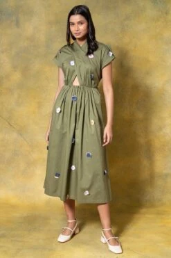 GRAINE Olive Green Cutout Dress