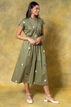 GRAINE Olive Green Cutout Dress -Echo Clohting Shop 1304gra01 3