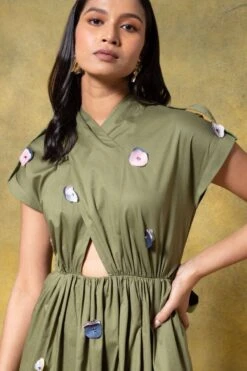 GRAINE Olive Green Cutout Dress -Echo Clohting Shop 1304gra01 4