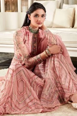 Ridhi Mehra Onion Pink Floral Embroidered Peplum & Gharara Set -Echo Clohting Shop 1309rm01 3