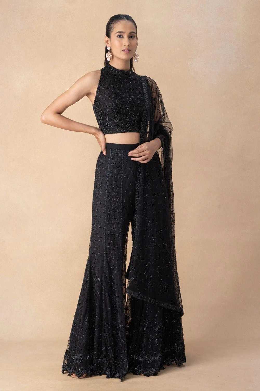 Mishru Black Embroidered Sharara Set 1 Mishru Black Embroidered Sharara Set