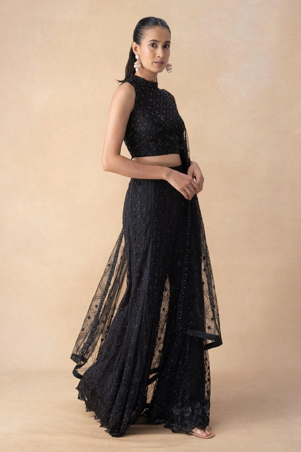 Mishru Black Embroidered Sharara Set 2 Mishru Black Embroidered Sharara Set - Image 2