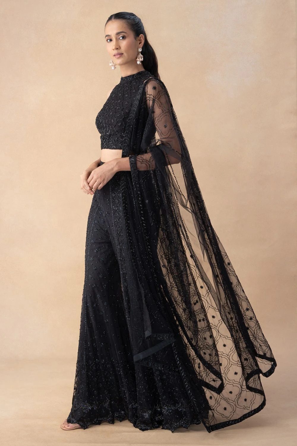 Mishru Black Embroidered Sharara Set 3 Mishru Black Embroidered Sharara Set - Image 3