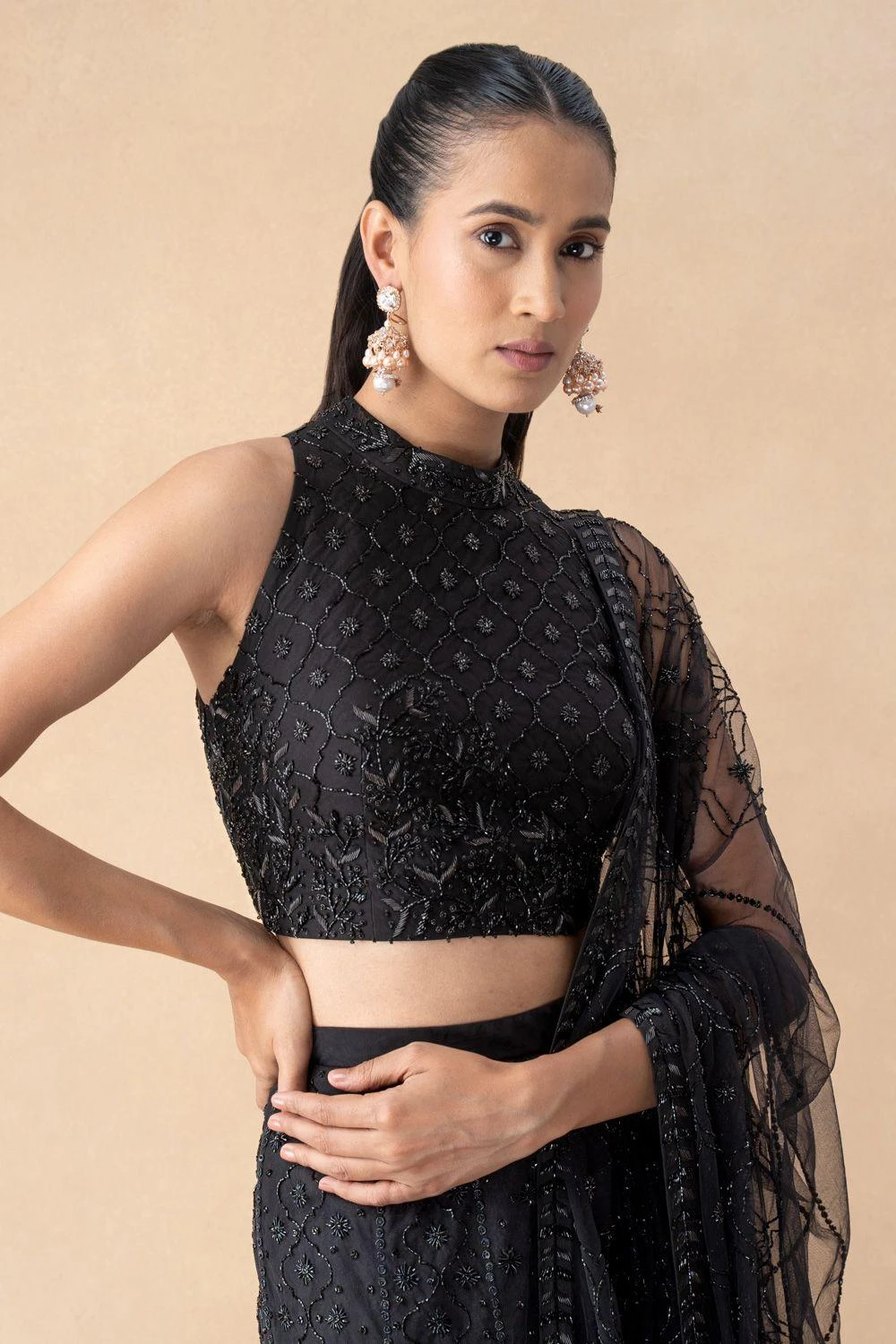 Mishru Black Embroidered Sharara Set 4 Mishru Black Embroidered Sharara Set - Image 4