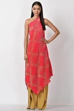 Kiran Uttam Ghosh Fuchsia Pleated One Shoulder Dress -Echo Clohting Shop 1311kug9 3