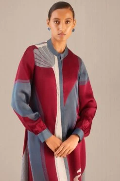 AMPM Zaib Wine & Blue Abstract Satin-Organza Abaya -Echo Clohting Shop 131223ampm19 3