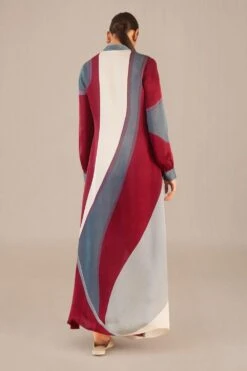 AMPM Zaib Wine & Blue Abstract Satin-Organza Abaya -Echo Clohting Shop 131223ampm19 4