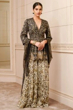 Tarun Tahiliani Black Embellished Sharara Set