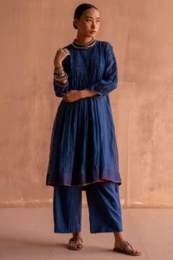Swatti Kapoor Neel Blue Inverted Pleat Pants