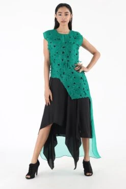 Richa Khemka Emerald Green Cutwork Top & Panelled Dress