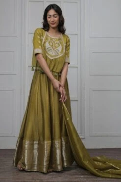 Myoho Henna Green Benarasi Lehenga Set