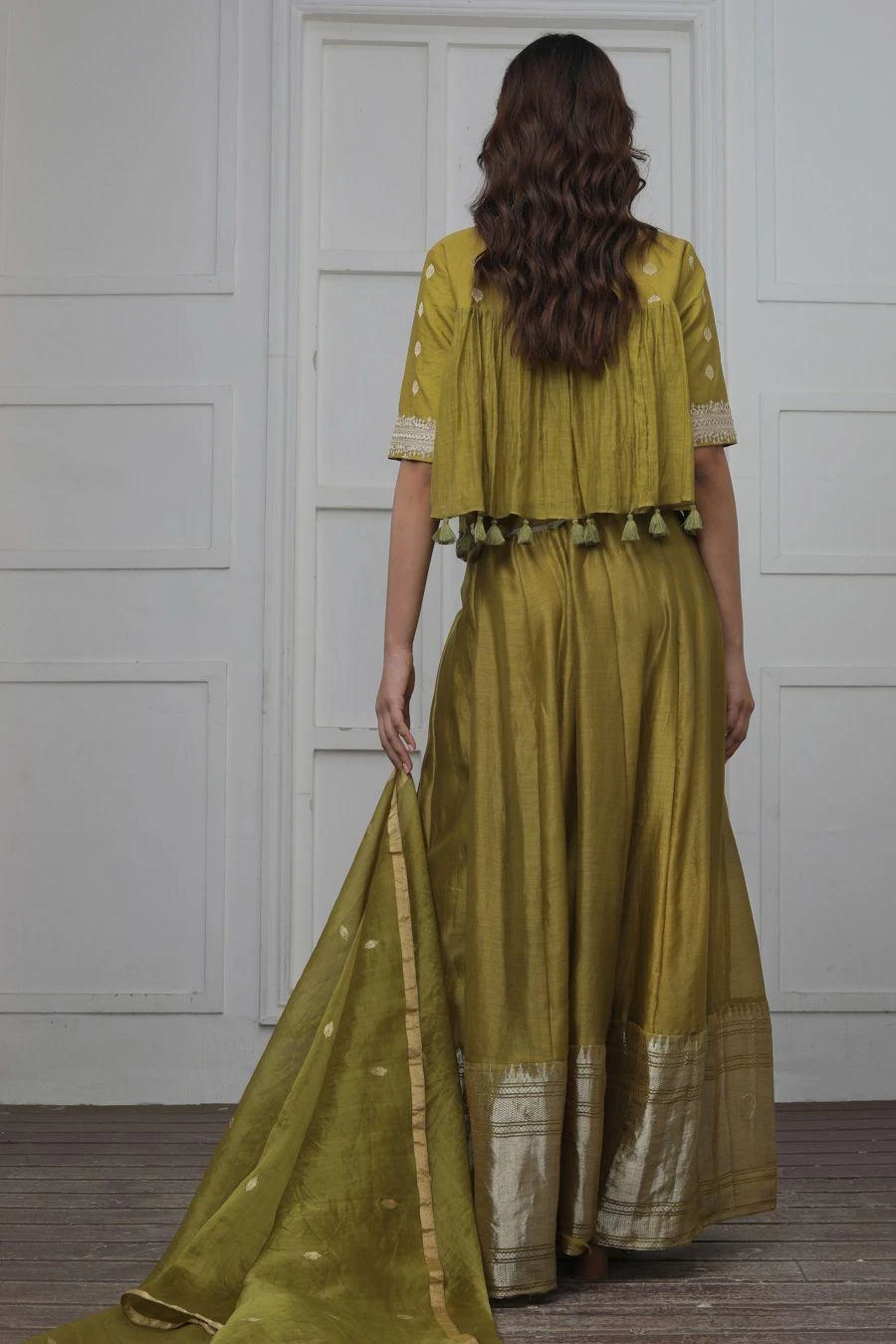 Myoho Henna Green Benarasi Lehenga Set 5 Myoho Henna Green Benarasi Lehenga Set - Image 5