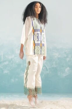 Ikai Ivory Cotton Satin Cutwork Pants -Echo Clohting Shop 1411ik12 3