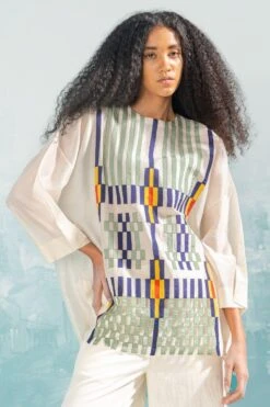 Ikai Ivory Cotton Satin Cutwork Pants -Echo Clohting Shop 1411ik12 4