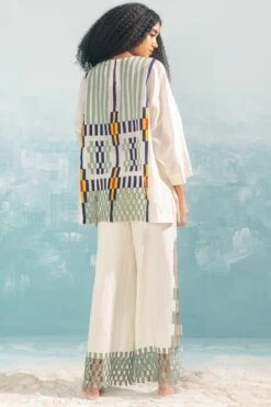 Ikai Ivory Cotton Satin Cutwork Pants -Echo Clohting Shop 1411ik12 5