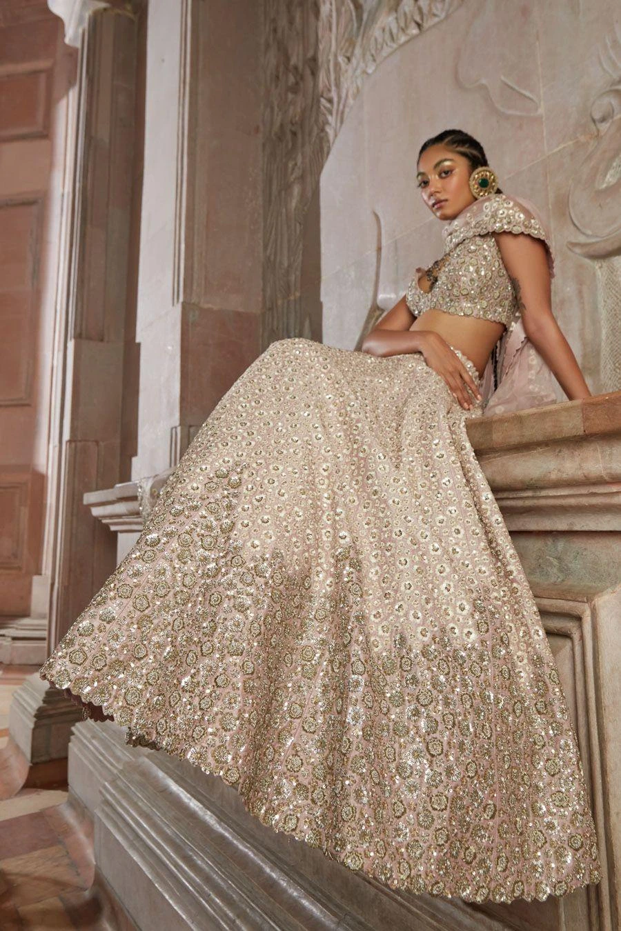 Mrunalini Rao Blush Floral Embroidered Lehenga Set 2 Mrunalini Rao Blush Floral Embroidered Lehenga Set - Image 2