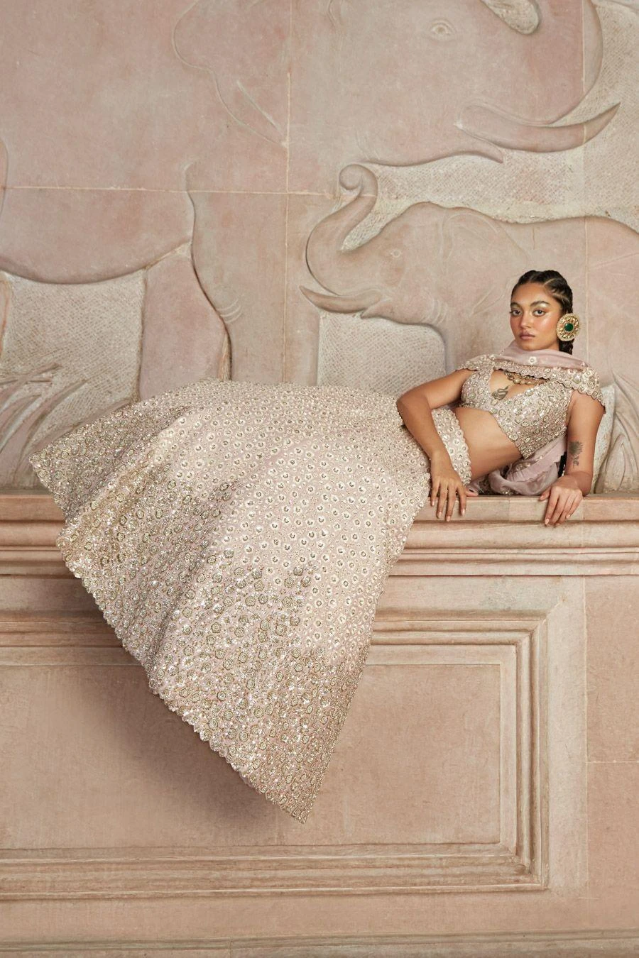 Mrunalini Rao Blush Floral Embroidered Lehenga Set 4 Mrunalini Rao Blush Floral Embroidered Lehenga Set - Image 4