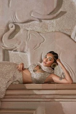 Mrunalini Rao Blush Floral Embroidered Lehenga Set 10 Mrunalini Rao Blush Floral Embroidered Lehenga Set -Echo Clohting Shop 1411mr5 5