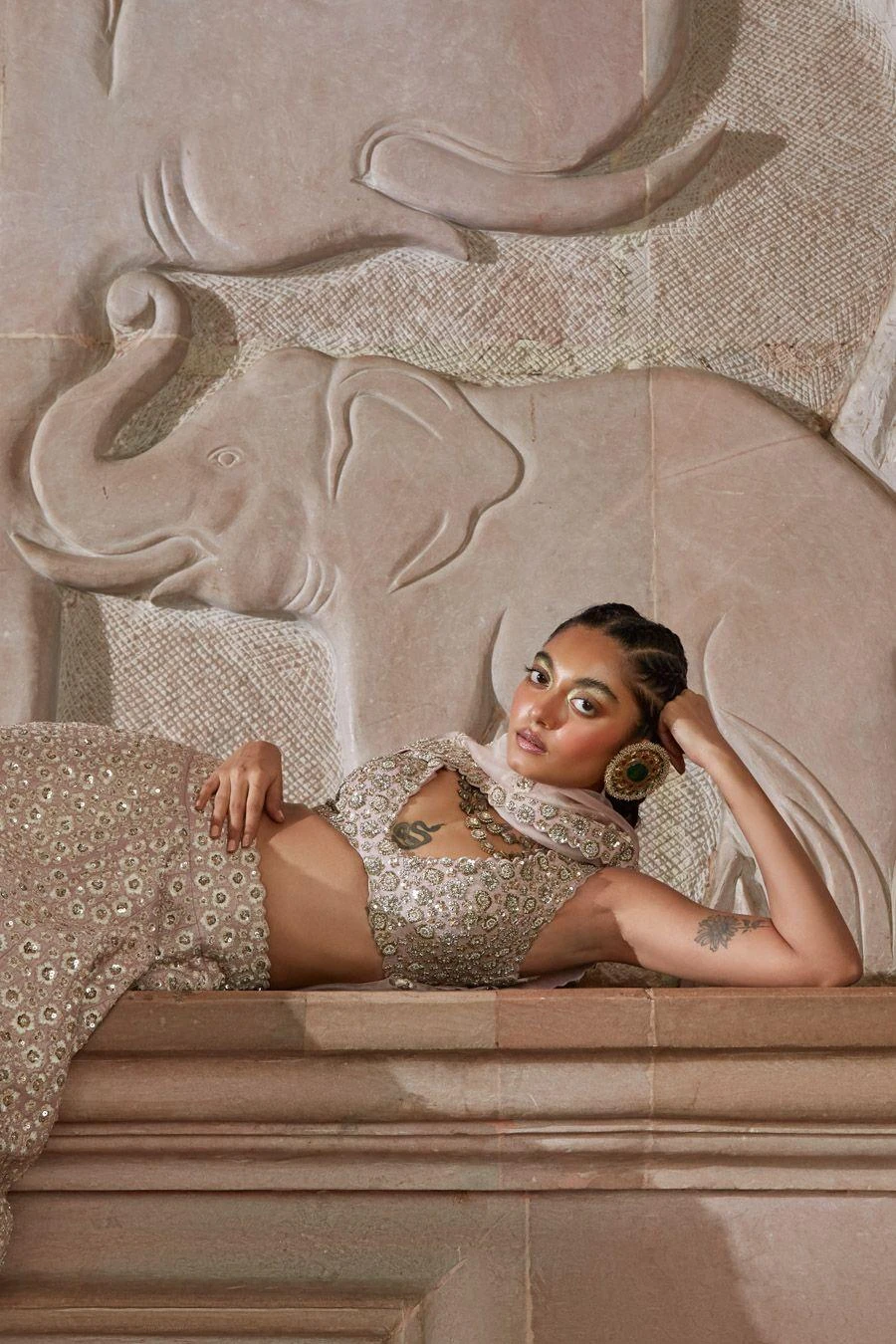 Mrunalini Rao Blush Floral Embroidered Lehenga Set 5 Mrunalini Rao Blush Floral Embroidered Lehenga Set - Image 5