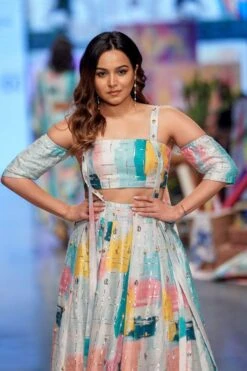 Payal Singhal Blue Sandra Painterly Lehenga Set -Echo Clohting Shop 1411ps17 4