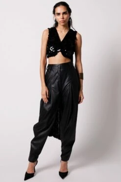 431-88 By Shweta Kapur Black Leather Cargo Pants