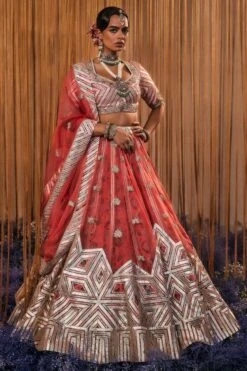 Simar Dugal Pink Dabka Embroidered Lehenga Set