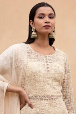 Ahilian Beige Crystal Embellished Sharara Set -Echo Clohting Shop 152ah1 4